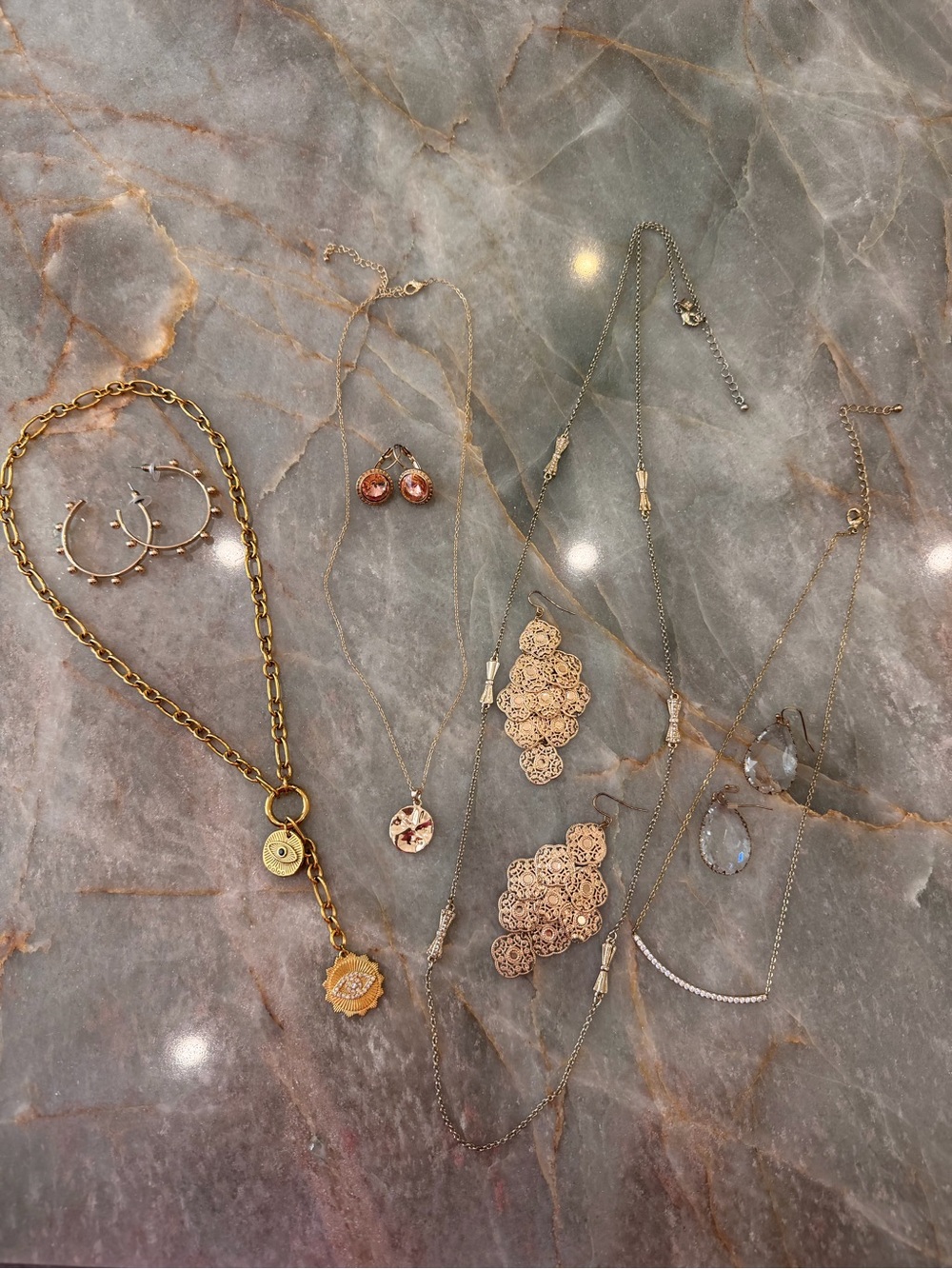 Gold-Tone Mixed Jewelry Bundle - Necklaces and Statement Earrings - 8-Piece Lot